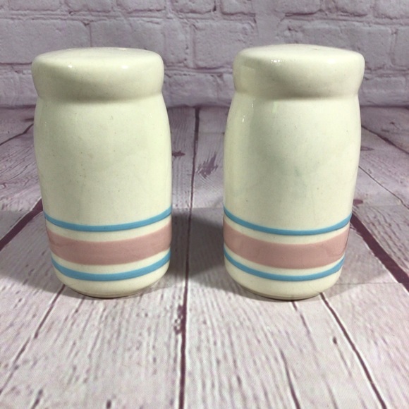 Vintage Other - Vintage McCoy Ceramic Pink and Blue Stripe Salt and Pepper Shaker Pair